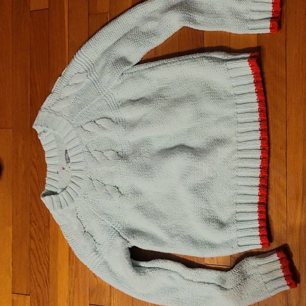 Aerie Sweater XS Minty Green Teal Red Trim Soft Cozy Cotton Blend crew neck